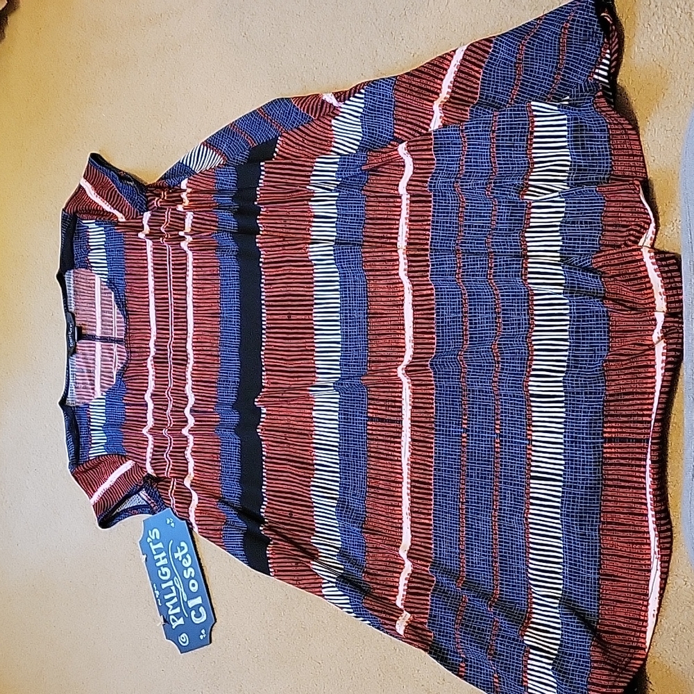 Karen Kane Small Mini Dress Red White Blue Black Stripe Check A-Line